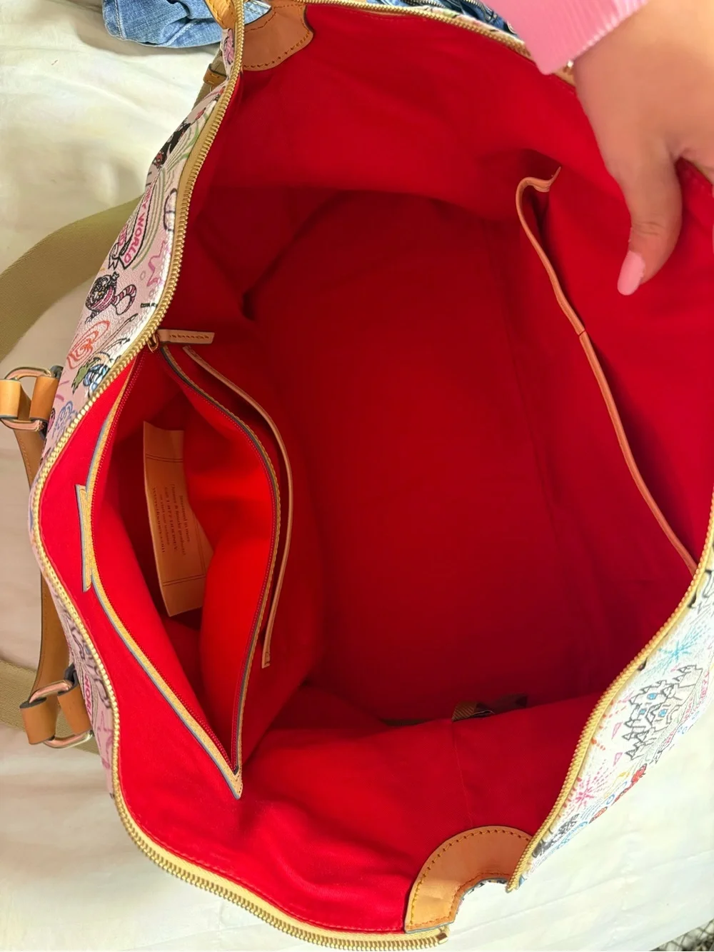 Dooney & Bourke Multicolor Disney Canvas Tote - White with Tan Trim